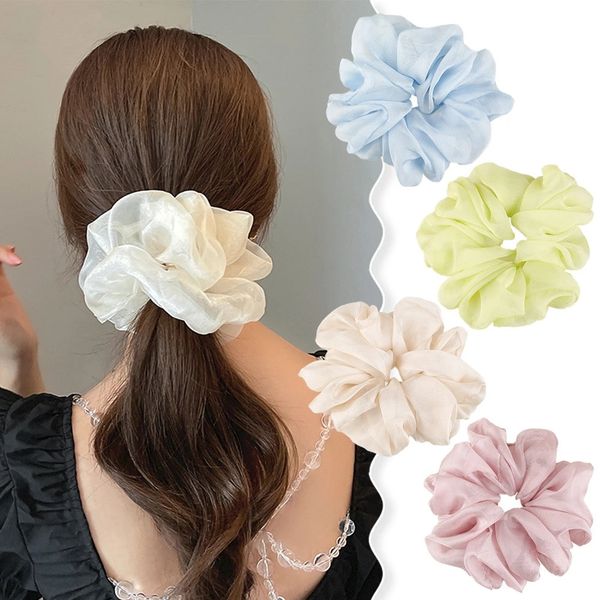 

fashion oversized scrunchies chiffon hair ties elastic hair band women girl ponytail holder hair ropes headband hair accessories, Pink