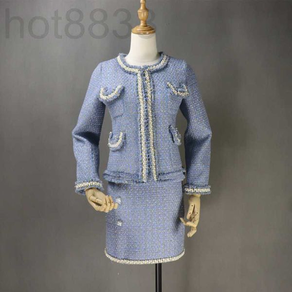 

two piece dress designer new tweed maple dress autumn and winter women's fashion celebrity 2-piece heavy work beaded skirt ytrk, White