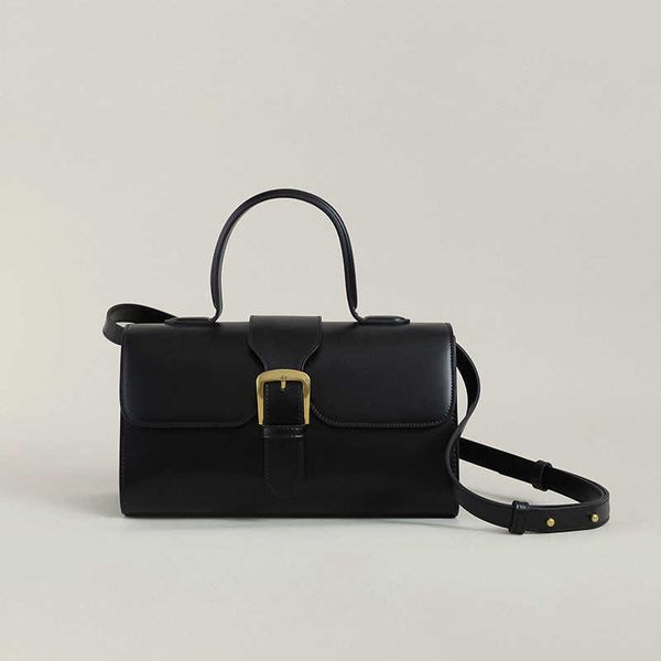 

simple black cowhide buckle bag 2023 new leather women's casual high sense handbag