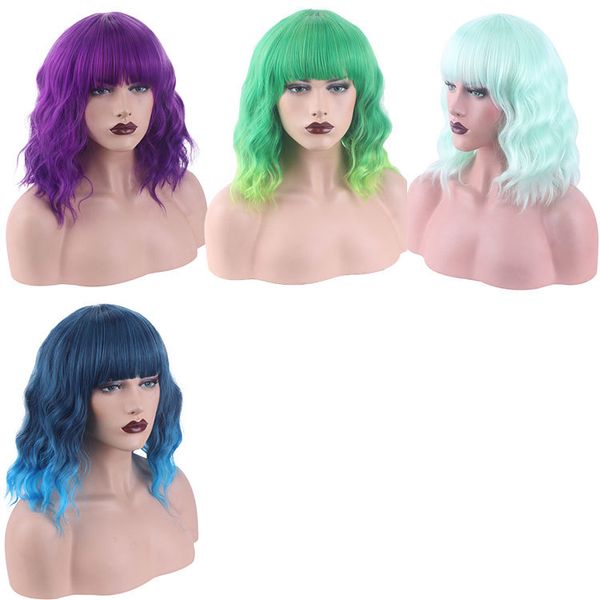 

european american fashion partial points short curly hair, Black