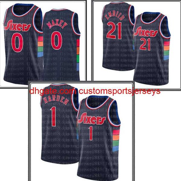 

man joel 21 embiid jerseys jame 1 s harden tyrese 0 maxey city basketball jersey allen 3 iverson shirt, Black
