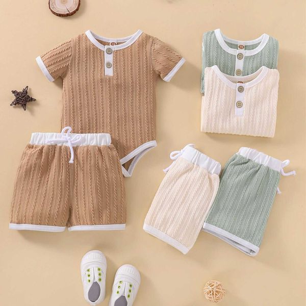 

sets new baby boys girls suit summer short sleeve cotton button romperelastic shorts pcs infant clothing set, White