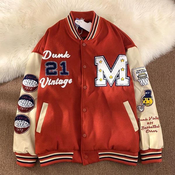 

womens jackets american style mletter embroidered coat female y2k street hiphop trend baseball uniform couple casual loose cardigan 230214, Black;brown