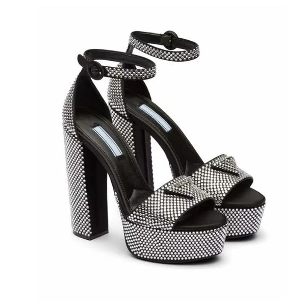 

sandals womens dress shoes high heeled women sandal luxury designers platform heel classic triangle buckle embellished ankle strap 11.5cm fa, Black
