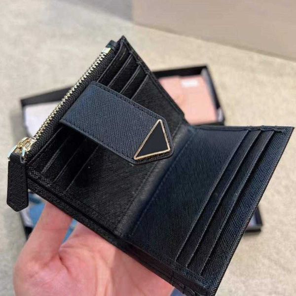 

luxury wallet short purse men women triangle clutch bag designer coin purse wallets card bags real leather zipper pouch mini foldbag, Red;black