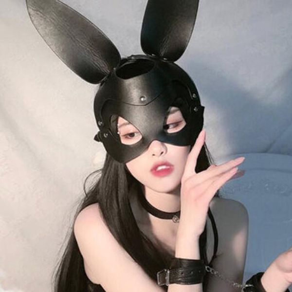 

set erotic women mask half face bunny fox cosplay leather mask halloween party mask masquerade ball fancy masks se, Black;white