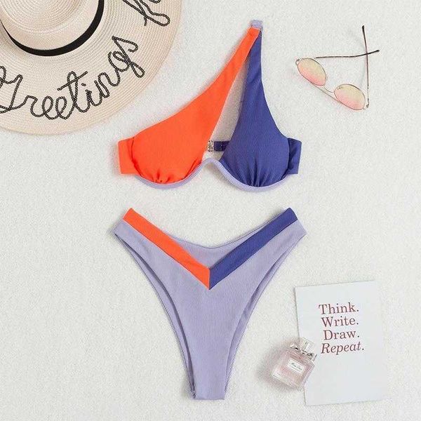 

womens one shoulder hollow out bikini high waist triangle beach wholesale, White;black