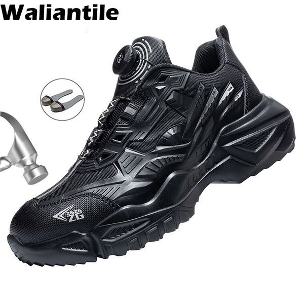 

dress shoes waliantile luxury men safety lightweight puncture proof work boots lace steel toe indestructible sneakers male 230213, Black