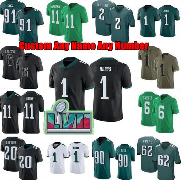 

aj brown devonta smith jalen hurts custom football jerseys mailata miles sanders brian dawkins jason kelce haason reddick michael vick fletc, Black;red