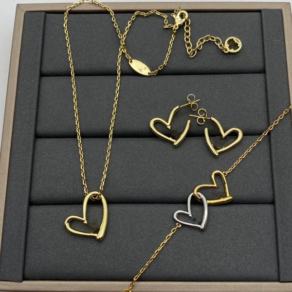 

european and american letters hollowed-out necklace fashionable simple collarbone chain bracelet earring set for women, Silver