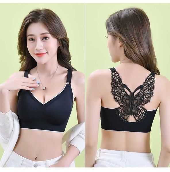 

bra set lingerie 2022 new large vest butterfly beautiful back underwear without steel ring gather traceless women's sports, Red;black