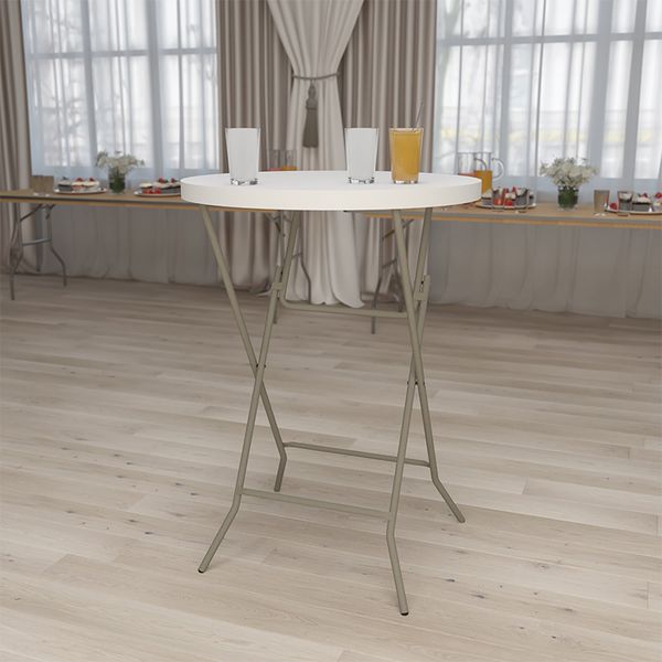 

2.63 foot round granite white plastic bar height folding table