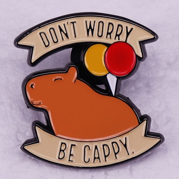 

don't worry be cappy pin capybara giant rodent brooch fun happy badge cute anime movies games hard enamel pins collect metal cartoon br, Blue