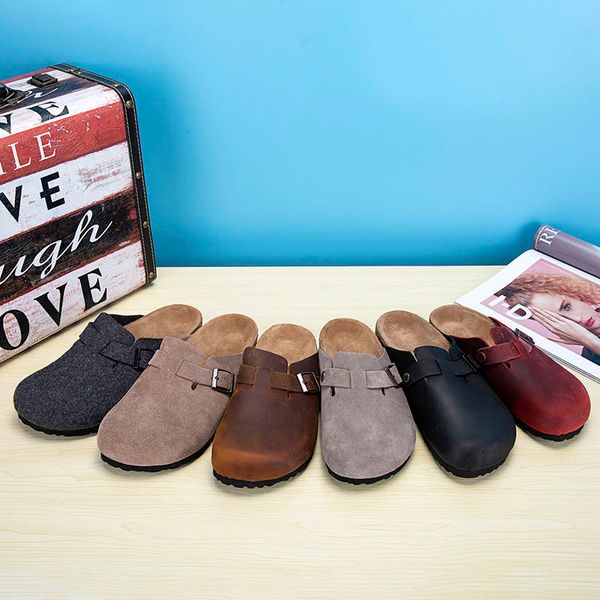 

boston slippers booties scuffs lazy shoes bag head pull cork slippers buckles designers casual shoe lovers beach flat slipper female male su, Black