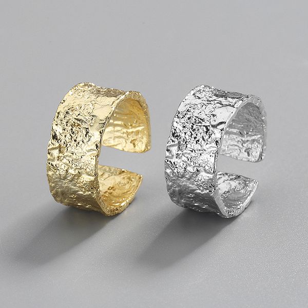 

authentic 925 sterling silver ring irregular concave convex open size for women female foil statement ring fine jewelry wide surface
