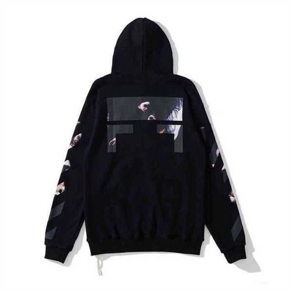 

2022 new fashion mens loose offs hoodies brand classic sweatshirts hoodie cotton pullover long sleeved back oil paint arrow x lwph, Black