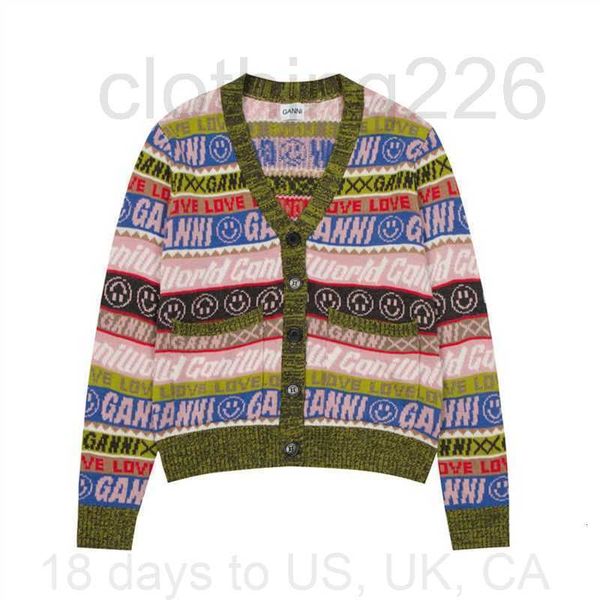 

designer 2022 new womens sweaters autumnwinter danish minority ganni letter knitting design color yarn wool blend cardigan, White;black