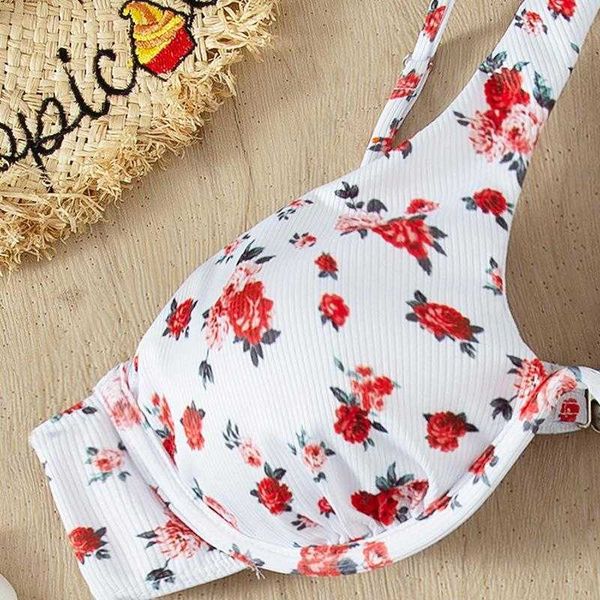 

swimming suit bikini women split triangle small floral swimwear, White;black