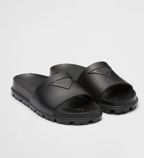 

summer streetwear slip on sandals shoes embossed triangle rubber women men slides flats couple men's beach slippers comfort walking eu3, Black