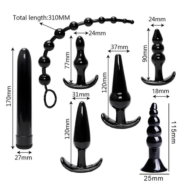 

set 7pcs anal plug vibrator kit silicone butt plugs for toys male prostate masturbation set anus toys for uni, Black;white