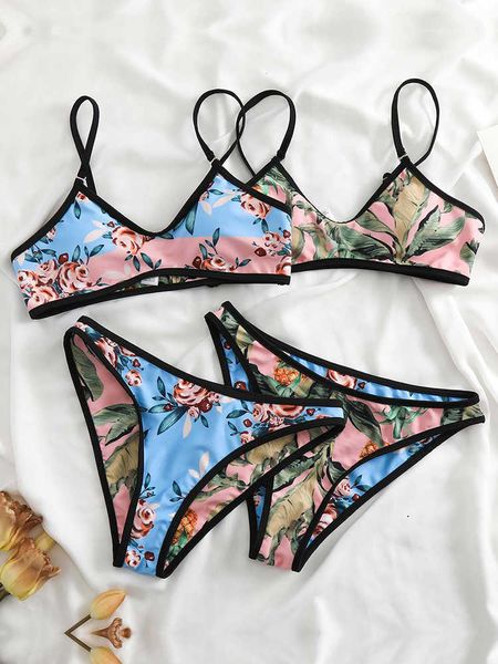 

women's swimwear micro bikini women swimsuit 2023 new print double sided bikinis set high waist swimwear summer beach bathing suit fema, White;black