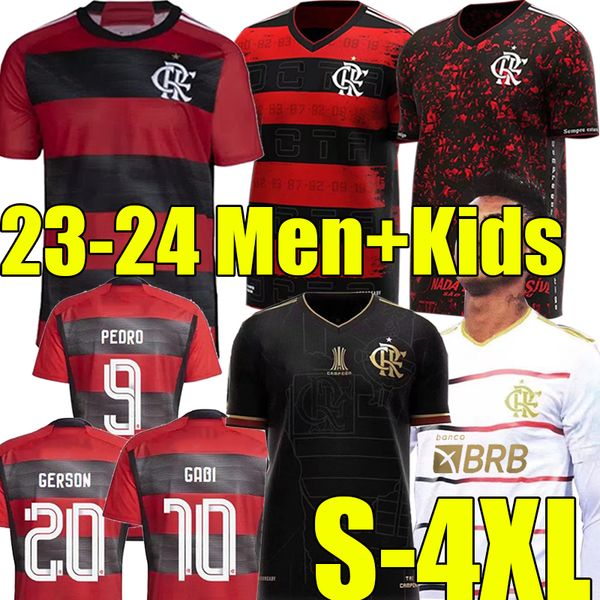 

4xl 22/23/24 flamengo gerson soccer jerseys final da libertadores david luiz diego e.ribeiro 10 gabi 2023 2024 football shirts vidal ppedro, Black;yellow