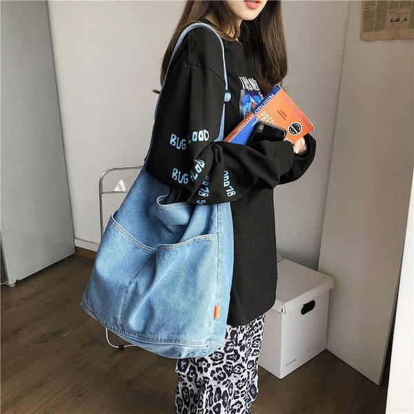 

totes fashion new women's shoulder bag casual simple solid handbag for women 2022 blue large capacity female crossbody shopper bags 021