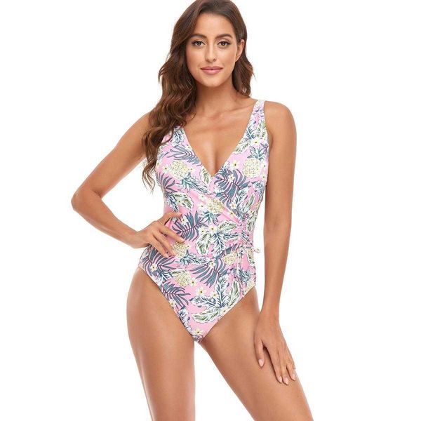 

swimsuit printed solid color one piece polyester bikini for women, White;black