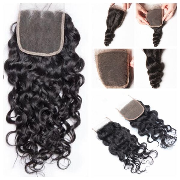 

4x4 transparent lace closure straight wavy curly human hair, Black