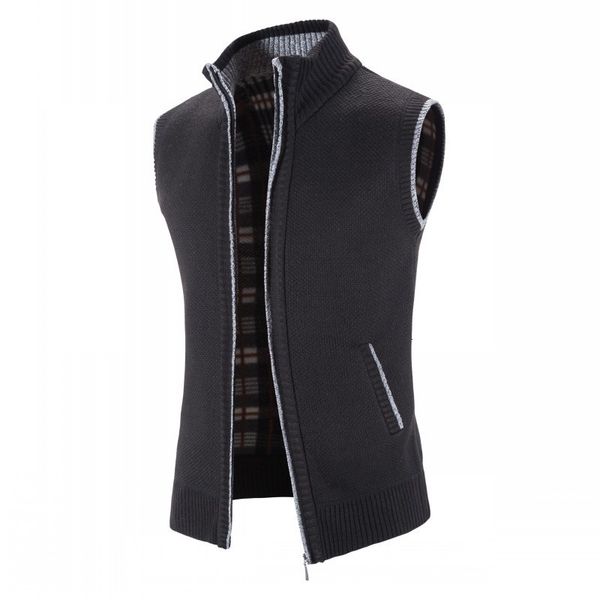 

men's vests autumn winter sweater vest men thick warm sleeveless cardigan coat knitted vest outerwear zipper sleevel sweater jacket men, Black;white