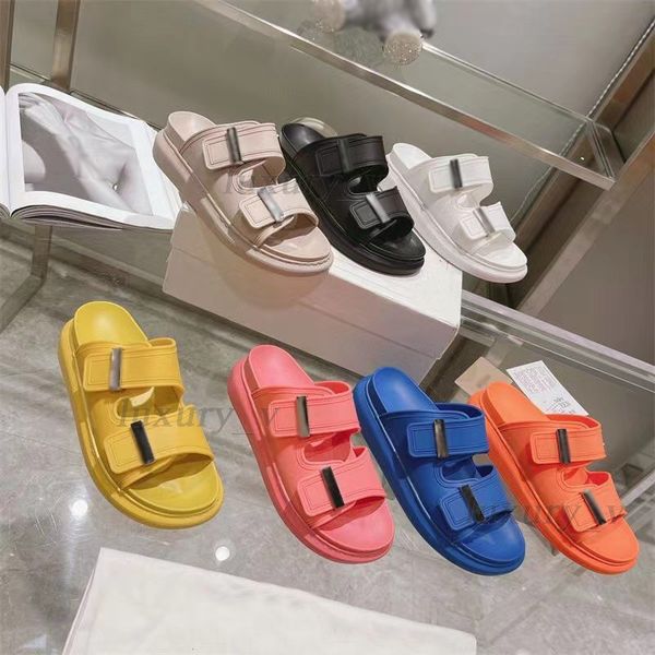 

designer hybird slippers women platform sandals 2 straps metal buckle rubber slides lady fashion waterproof flat sandals summer beach flip f, Black