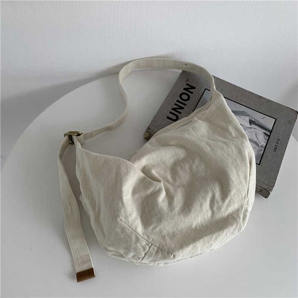 

shoulder bags women's 2022 new japanese korean shoulder diagonal jiaozi bag twill washed canvas to make old bags g230210