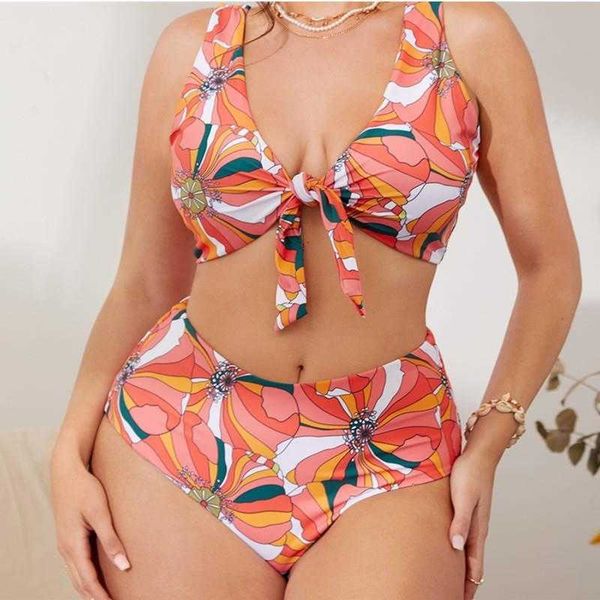 

bikini floral print oversized split suit female fat woman high waist, White;black