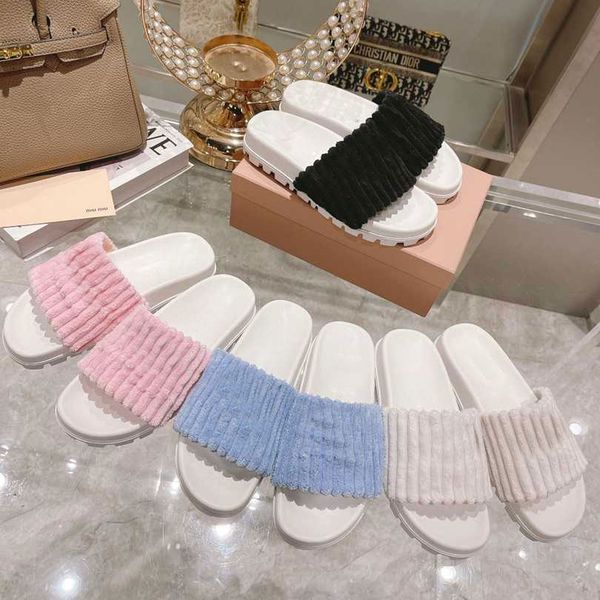 

women designer slippers sandals fur half slippers fashion flat white black woman fur fluffy furry beach slipper slide summer outdoor shoes w