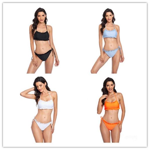 

swimsuit womens lace up bikini solid color split multi, White;black