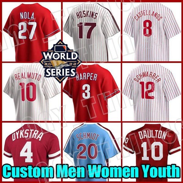 

10 jt realmuto baseball custom philadelphia 2022 phillies jersey aaron nola 3 bryce 17 rhys hoskins mike schmidt harpe nick castellanos kyle, Blue;black
