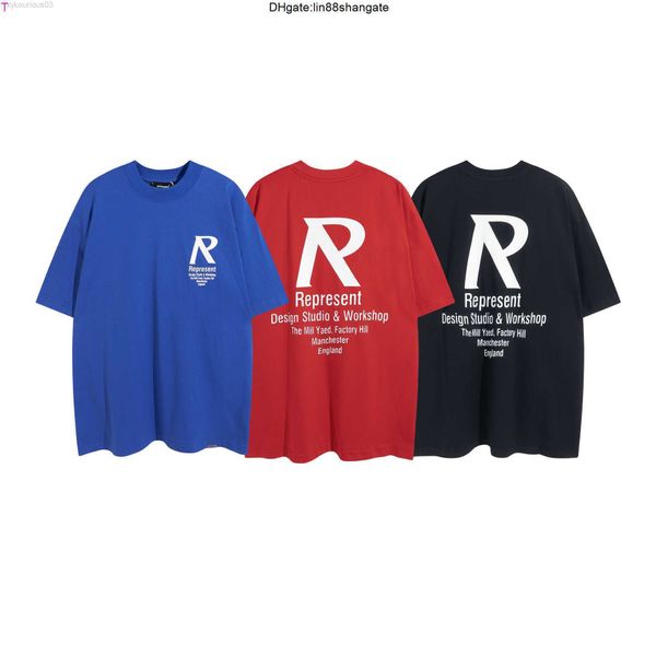 

rhude shirts spring 2023 represent minimal alphabet slogan print casual round neck short sleeve fashion couple t-shirt ee8u, White;black