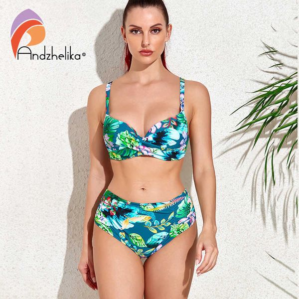 

women's swimwear andzhelika print push up bikinis set swimsuits women high waist ruched tummy control 2023 new two piece beachwear bath, White;black