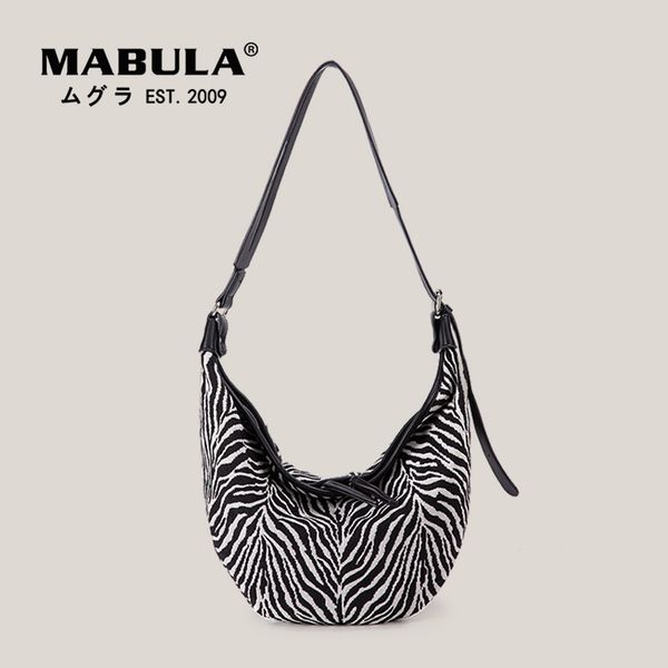 

evening bags mabula canvas half moon women shoulder bags with zebra pattern large capacity crossbody chest bag fashion purses 230213