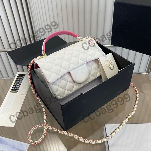 

leather handle square flap bags double-sided two-color stitching luxurys handbags crossbody designer gold metal hardware totes shoulder bags