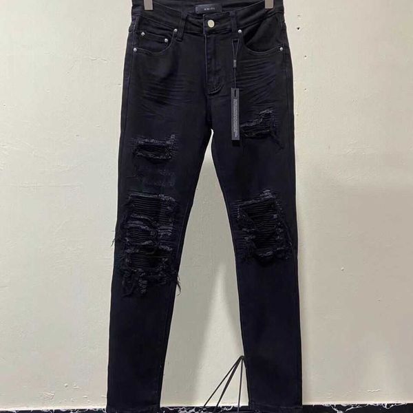 

men's jeans amirs designer fashion pants cool stylish leisure ripped brand street black hole scraped patch beggar elastic slim fit legg, Blue