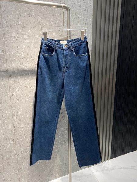 

2023 designer jeans women's new mid-high-waist straight joker jeans lotus leaf trouser leg fashion letter decoration leisure. c8, Blue