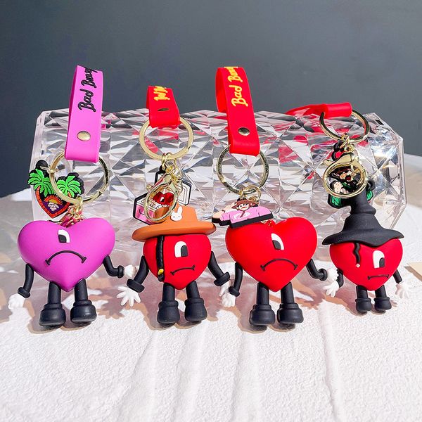 

cute animation bad bunny jewelry keychain different design pvc key ring accessories, Red;brown