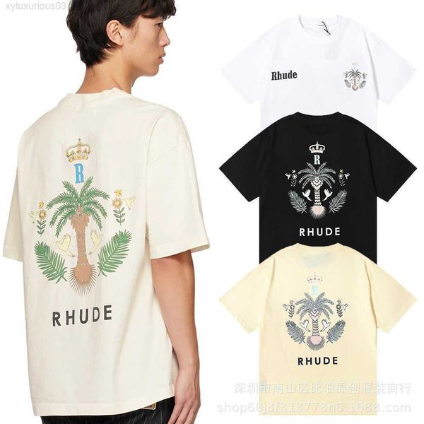 

t shirts rhude coconut crown print round neck short sleeve men and women couple loose bottom shirt half, White;black