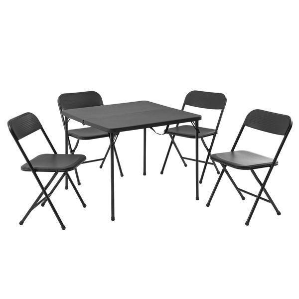 

5 piece resin card table and four chairs set black