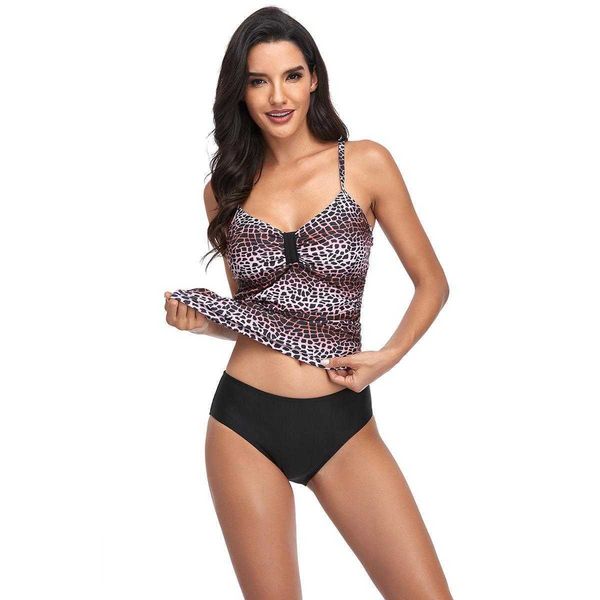 

bikini triangle strap leopard print split swimsuit for women, White;black