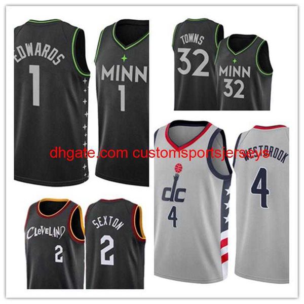 

russell 4 westbrook basketball jerseys anthony 1 edwards jersey, Black