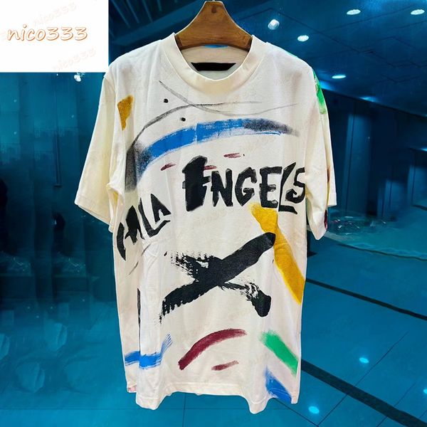 

23ss t shirt paint letters clash with apricot cotton loose versatile classic men women with the same paragraph, White;black