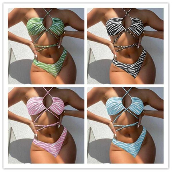 

swimsuit womens ins style split printed multicolor bikini striped, White;black