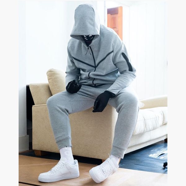 

mens tracksuits brand sweatsuit tech fleece hoodie cotton stretch training wear good quality coat sweatpants sport set clothing 230214, Gray